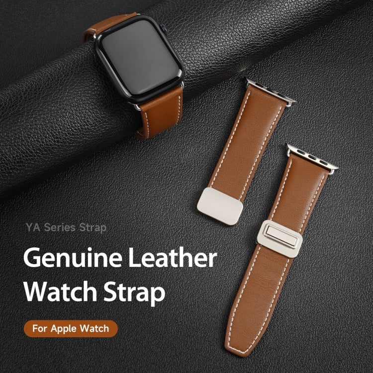 For Apple Watch Series 9 41mm DUX DUCIS YA Series Magnetic Buckle Genuine Leather Watch Band(Brown) - Watch Bands by DUX DUCIS | Online Shopping UK | buy2fix