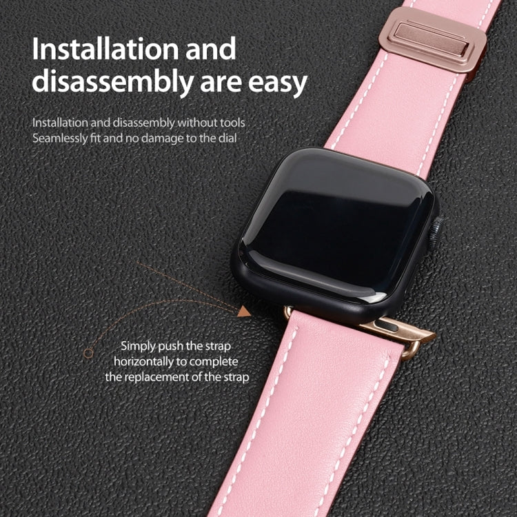 For Apple Watch Series 9 41mm DUX DUCIS YA Series Magnetic Buckle Genuine Leather Watch Band(Pink) - Watch Bands by DUX DUCIS | Online Shopping UK | buy2fix