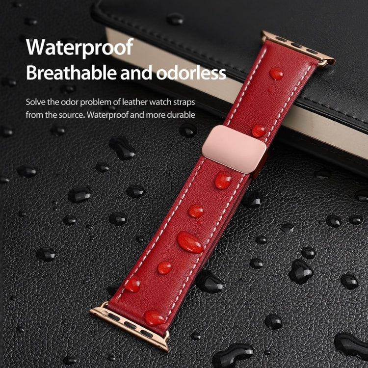 For Apple Watch Ultra 49mm DUX DUCIS YA Series Magnetic Buckle Genuine Leather Watch Band(Red) - Watch Bands by DUX DUCIS | Online Shopping UK | buy2fix