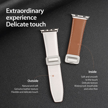 For Apple Watch Series 8 45mm DUX DUCIS YA Series Magnetic Buckle Genuine Leather Watch Band(White) - Watch Bands by DUX DUCIS | Online Shopping UK | buy2fix