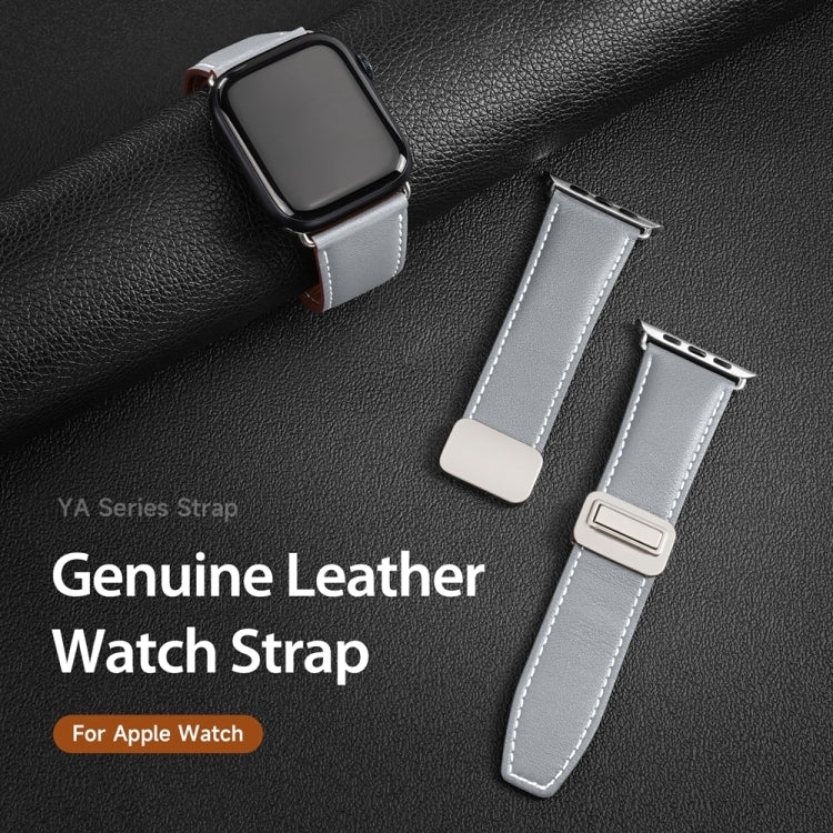 For Apple Watch SE 2022 40mm DUX DUCIS YA Series Magnetic Buckle Genuine Leather Watch Band(Grey) - Watch Bands by DUX DUCIS | Online Shopping UK | buy2fix