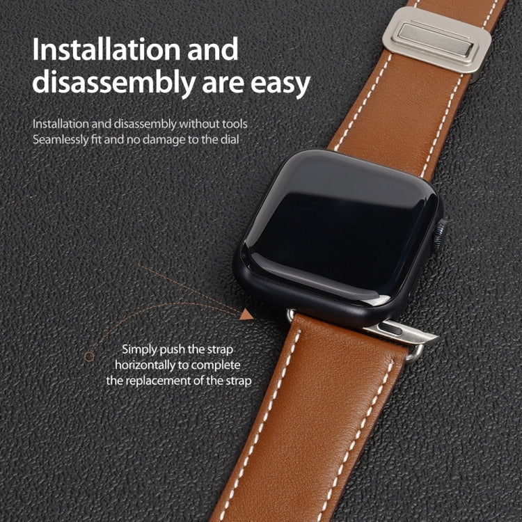 For Apple Watch SE 2022 44mm DUX DUCIS YA Series Magnetic Buckle Genuine Leather Watch Band(Brown) - Watch Bands by DUX DUCIS | Online Shopping UK | buy2fix