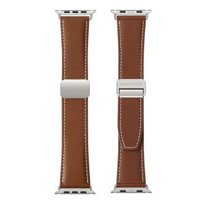 For Apple Watch Series 7 45mm DUX DUCIS YA Series Magnetic Buckle Genuine Leather Watch Band(Brown) - Watch Bands by DUX DUCIS | Online Shopping UK | buy2fix