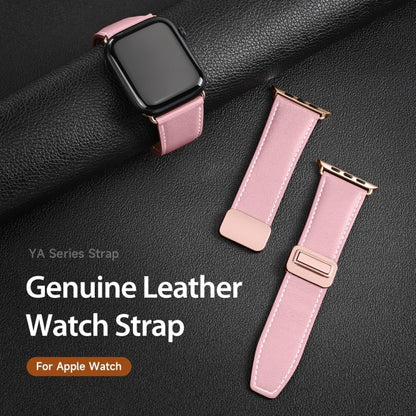 For Apple Watch Series 7 45mm DUX DUCIS YA Series Magnetic Buckle Genuine Leather Watch Band(Pink) - Watch Bands by DUX DUCIS | Online Shopping UK | buy2fix