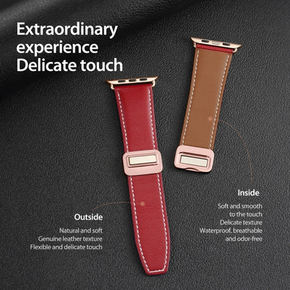 For Apple Watch SE 44mm DUX DUCIS YA Series Magnetic Buckle Genuine Leather Watch Band(Red) - Watch Bands by DUX DUCIS | Online Shopping UK | buy2fix