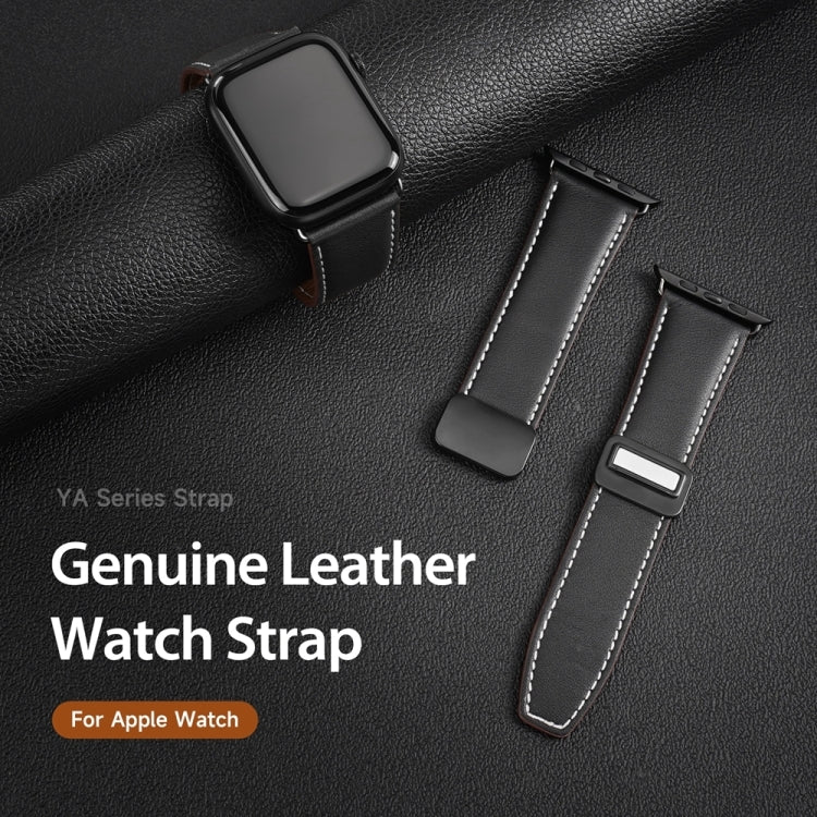 For Apple Watch Series 6 44mm DUX DUCIS YA Series Magnetic Buckle Genuine Leather Watch Band(Black) - Watch Bands by DUX DUCIS | Online Shopping UK | buy2fix