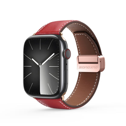 For Apple Watch Series 5 44mm DUX DUCIS YA Series Magnetic Buckle Genuine Leather Watch Band(Red) - Watch Bands by DUX DUCIS | Online Shopping UK | buy2fix