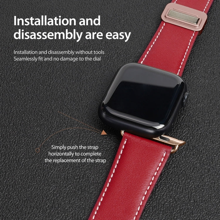 For Apple Watch 38mm DUX DUCIS YA Series Magnetic Buckle Genuine Leather Watch Band(Red) - Watch Bands by DUX DUCIS | Online Shopping UK | buy2fix