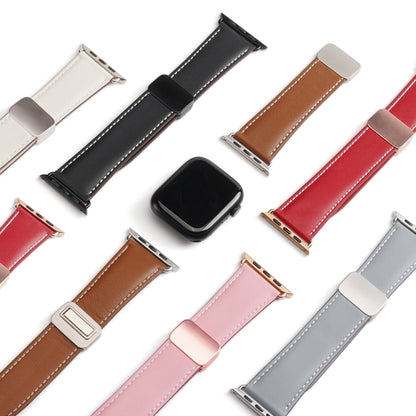 For Apple Watch SE 2023 44mm DUX DUCIS YA Series Magnetic Buckle Genuine Leather Watch Band(Brown) - Watch Bands by DUX DUCIS | Online Shopping UK | buy2fix