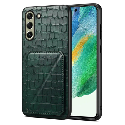 For Samsung Galaxy S21 FE 5G Denior Imitation Crocodile Leather Back Phone Case with Holder(Green) - Galaxy Phone Cases by Denior | Online Shopping UK | buy2fix