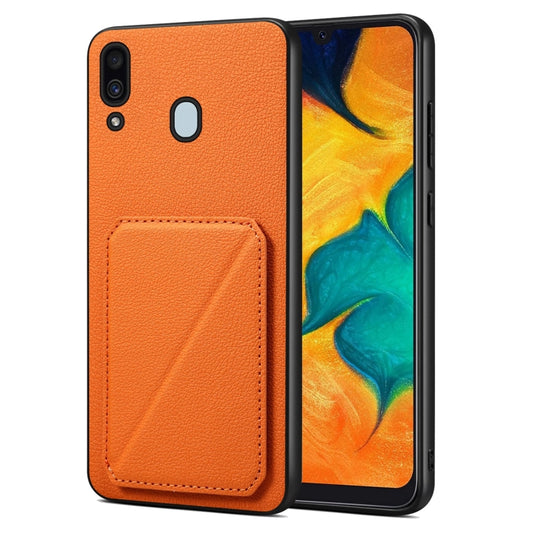 For Samsung Galaxy A20 / A30 Denior Imitation Calf Leather Back Phone Case with Holder(Orange) - Galaxy Phone Cases by Denior | Online Shopping UK | buy2fix