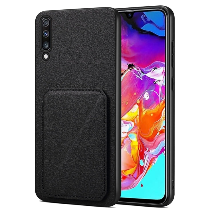 For Samsung Galaxy A70 Denior Imitation Calf Leather Back Phone Case with Holder(Black) - Galaxy Phone Cases by Denior | Online Shopping UK | buy2fix