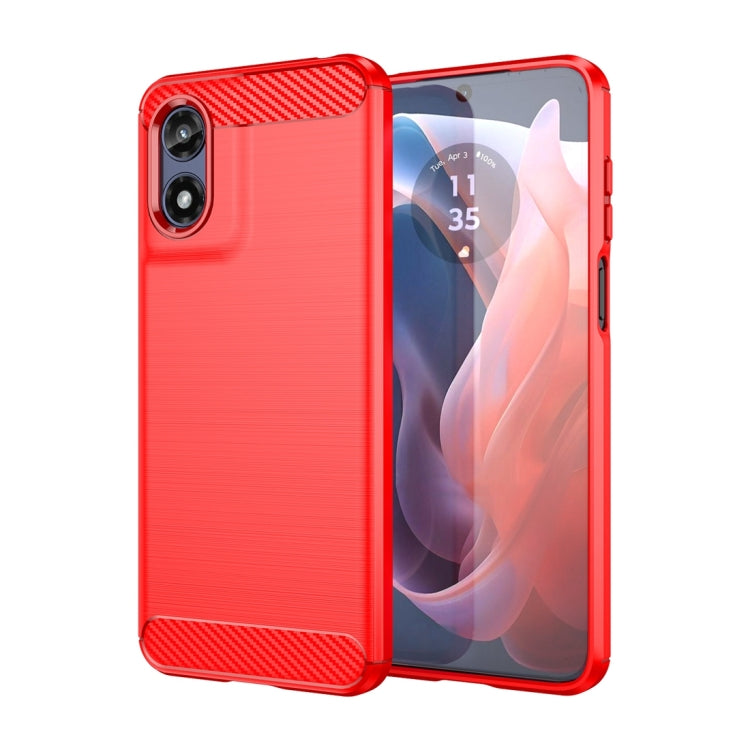 For Motorola Moto G Play 2024 Brushed Texture Carbon Fiber TPU Phone Case(Red) - Motorola Cases by buy2fix | Online Shopping UK | buy2fix