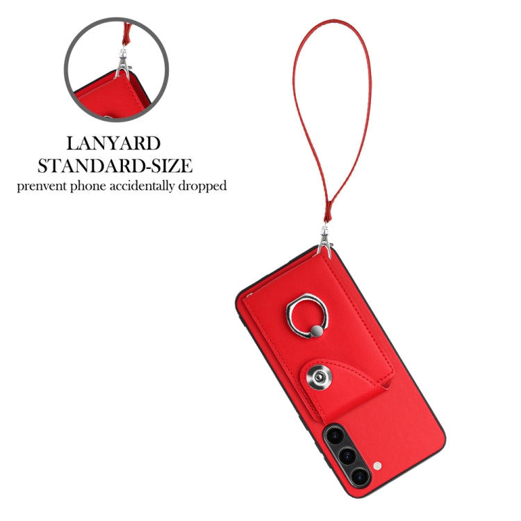 For Samsung Galaxy S23+ 5G Organ Card Bag Ring Holder PU Phone Case with Lanyard(Red) - Galaxy S23+ 5G Cases by buy2fix | Online Shopping UK | buy2fix