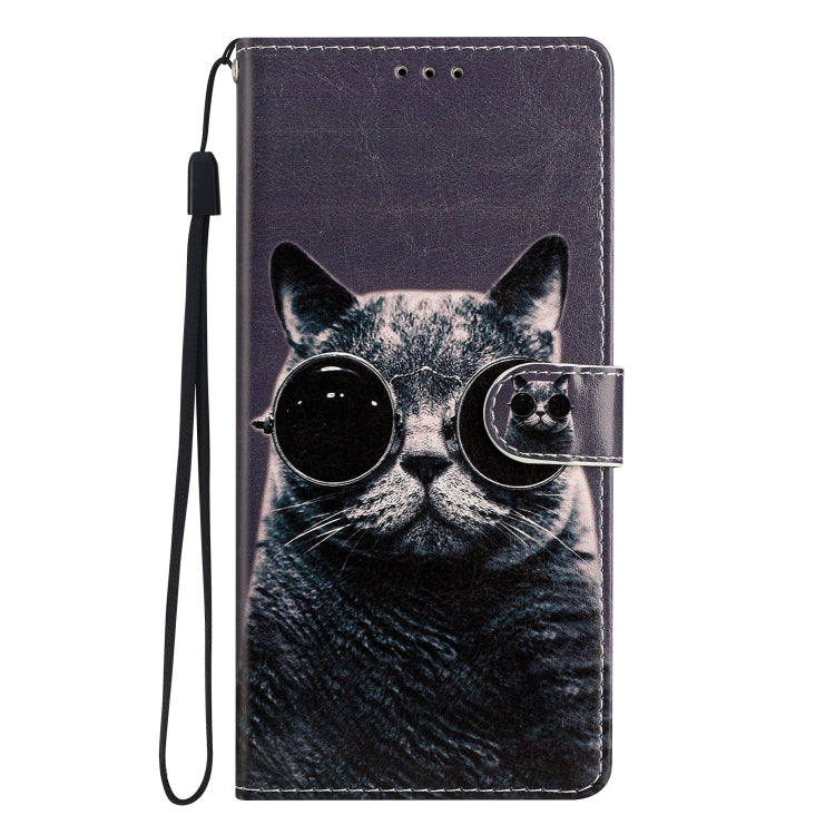 For Blackview A53 Pro Colored Drawing Leather Phone Case(Sunglasses Cat) - More Brand by buy2fix | Online Shopping UK | buy2fix