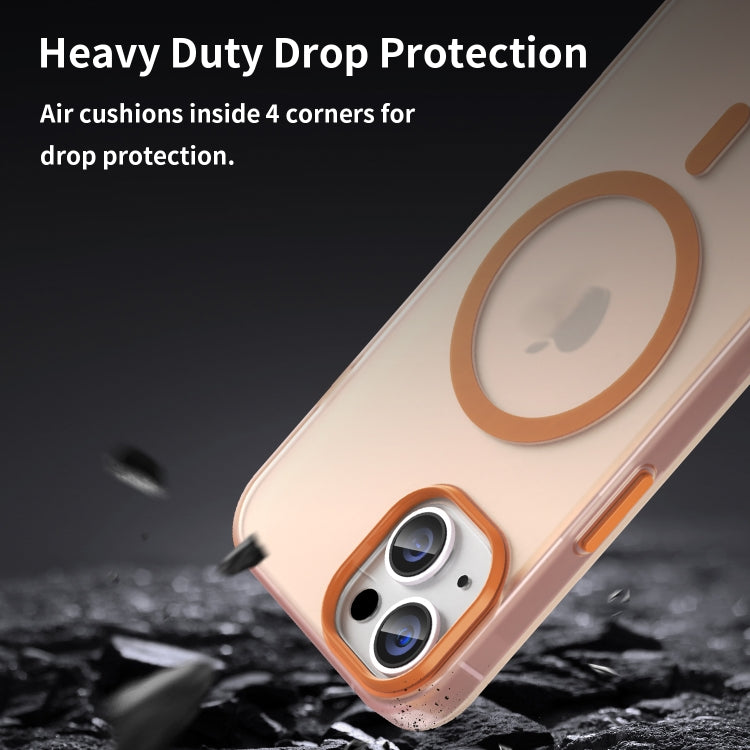 For iPhone 15 MagSafe Frosted Translucent TPU + PC Full Coverage Phone Case(Orange) - iPhone 15 Cases by buy2fix | Online Shopping UK | buy2fix