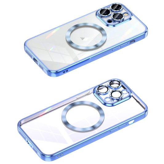 For iPhone 14 Pro Max MagSafe CD Texture Metal Lens Frame Full Coverage Phone Case(Blue) - iPhone 14 Pro Max Cases by buy2fix | Online Shopping UK | buy2fix