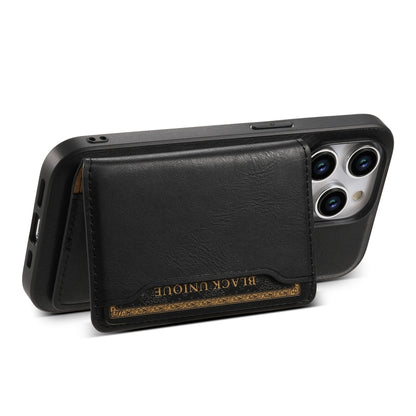 For iPhone 15 Pro Denior Cowhide Texture Leather MagSafe Detachable Wallet Phone Case(Black) - iPhone 15 Pro Cases by Denior | Online Shopping UK | buy2fix