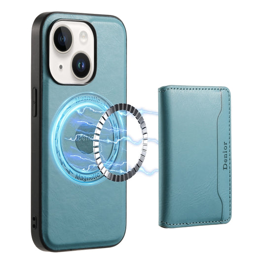 For iPhone 14 Plus Denior Cowhide Texture Leather MagSafe Detachable Wallet Phone Case(Blue) - iPhone 14 Plus Cases by Denior | Online Shopping UK | buy2fix