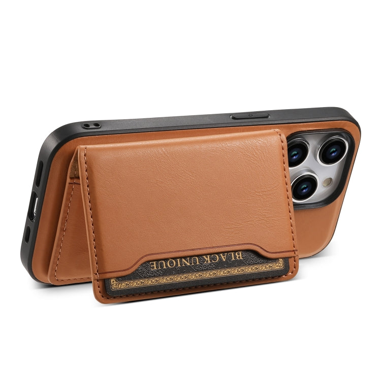 For iPhone 14 Plus Denior Cowhide Texture Leather MagSafe Detachable Wallet Phone Case(Khaki) - iPhone 14 Plus Cases by Denior | Online Shopping UK | buy2fix
