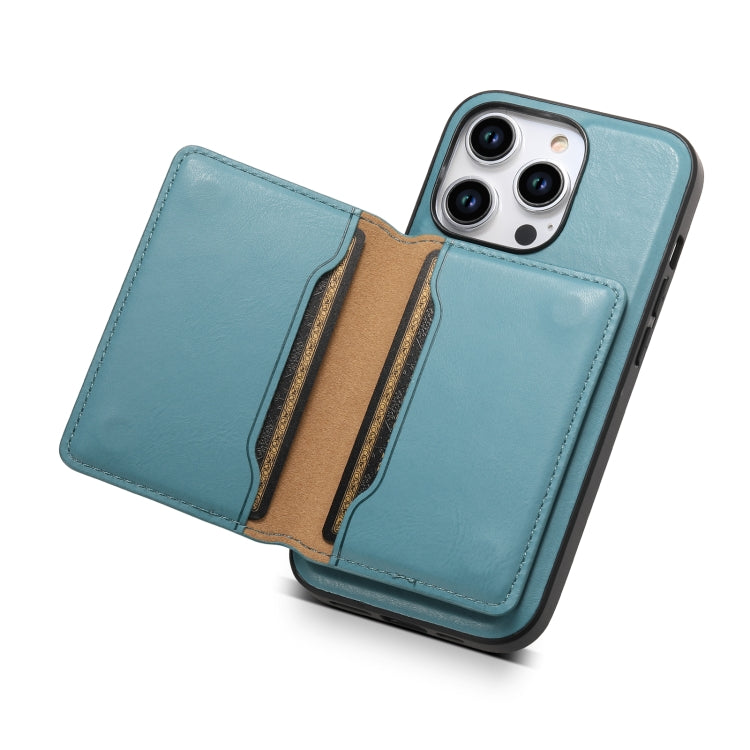 For iPhone 14 Pro Denior Cowhide Texture Leather MagSafe Detachable Wallet Phone Case(Blue) - iPhone 14 Pro Cases by Denior | Online Shopping UK | buy2fix