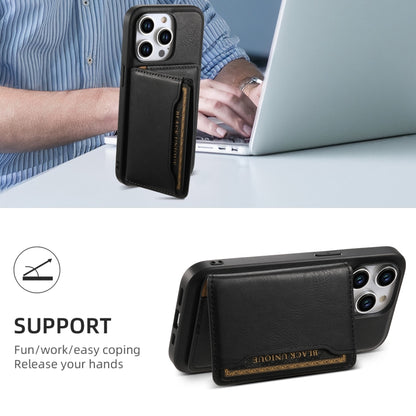 For iPhone 14 Pro Denior Cowhide Texture Leather MagSafe Detachable Wallet Phone Case(Black) - iPhone 14 Pro Cases by Denior | Online Shopping UK | buy2fix