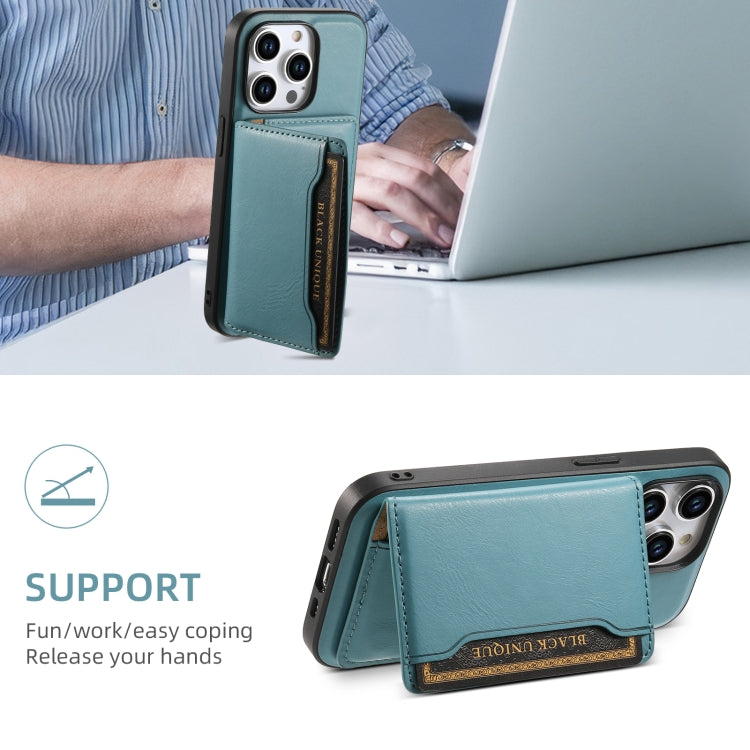 For iPhone 13 Pro Denior Cowhide Texture Leather MagSafe Detachable Wallet Phone Case(Blue) - iPhone 13 Pro Cases by Denior | Online Shopping UK | buy2fix