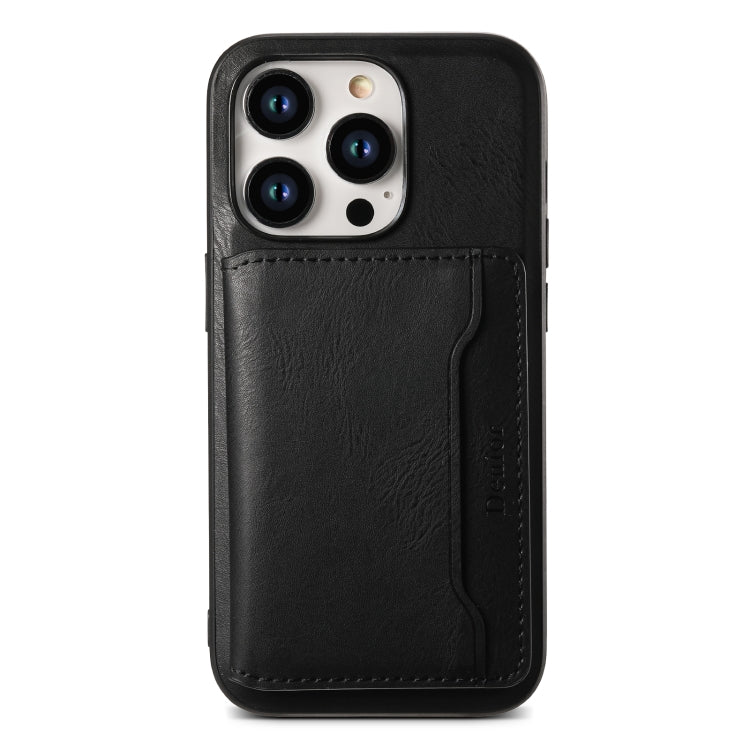 For iPhone 12 Pro Denior Cowhide Texture Leather MagSafe Detachable Wallet Phone Case(Black) - iPhone 12 / 12 Pro Cases by Denior | Online Shopping UK | buy2fix