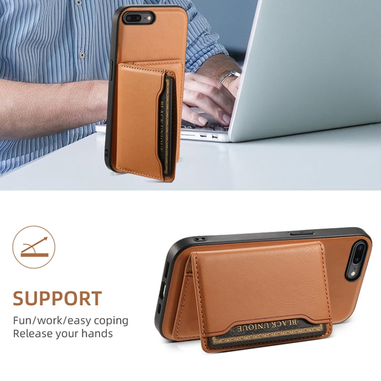 For iPhone 8 Plus/7 Plus Denior Cowhide Texture Leather MagSafe Detachable Wallet Phone Case(Khaki) - More iPhone Cases by Denior | Online Shopping UK | buy2fix