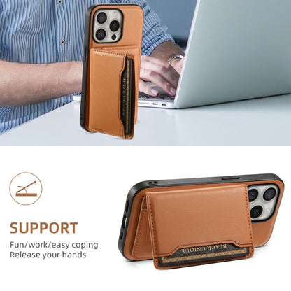 For iPhone 16 Pro Denior Cowhide Texture Leather MagSafe Detachable Wallet Phone Case(Khaki) - iPhone 16 Pro Cases by Denior | Online Shopping UK | buy2fix