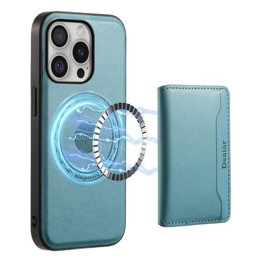 For iPhone 16 Pro Max Denior Cowhide Texture Leather MagSafe Detachable Wallet Phone Case(Blue) - iPhone 16 Pro Max Cases by Denior | Online Shopping UK | buy2fix