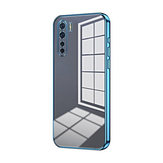 For OPPO Reno3 4G / F15 / A91 Transparent Plating Fine Hole Phone Case(Blue) - OPPO Cases by buy2fix | Online Shopping UK | buy2fix