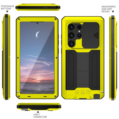 For Samsung Galaxy S24 Ultra 5G R-JUST Sliding Camera Life Waterproof Holder Phone Case(Yellow) - Galaxy S24 Ultra 5G Cases by R-JUST | Online Shopping UK | buy2fix