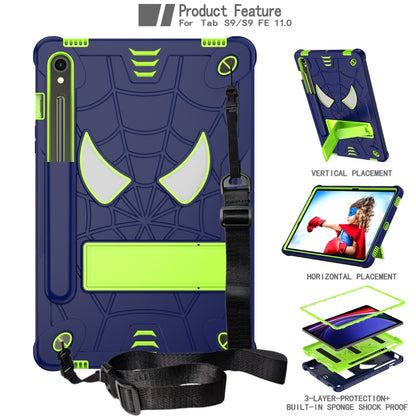 For Samsung Galaxy Tab S9 FE / S9 Fold-Holder Spider Silicone Hybrid PC Tablet Case(Navy Yellow Green) - Galaxy Tab S9 Cases by buy2fix | Online Shopping UK | buy2fix