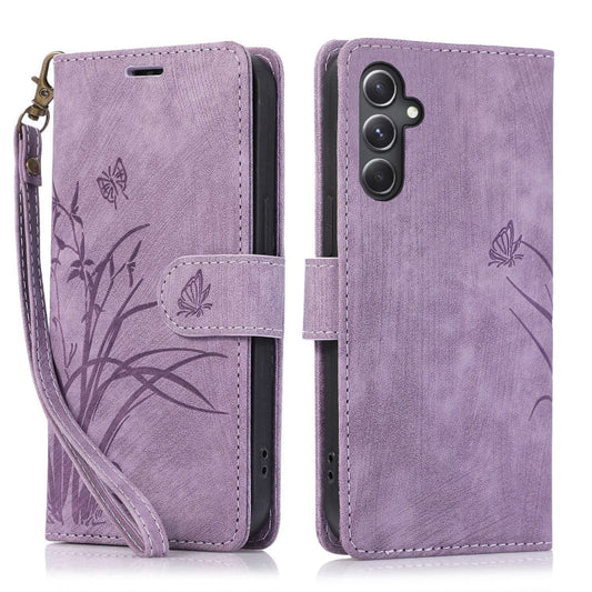 For Samsung Galaxy S24+ / S25+ 5G Orchid Butterfly Embossed Leather Phone Case(Purple) - Galaxy S24+ 5G Cases by buy2fix | Online Shopping UK | buy2fix