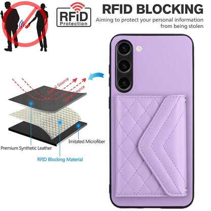 For Samsung Galaxy S23 5G Rhombic Texture Card Bag RFID Phone Case with Long Lanyard(Light Purple) - Galaxy S23 5G Cases by buy2fix | Online Shopping UK | buy2fix