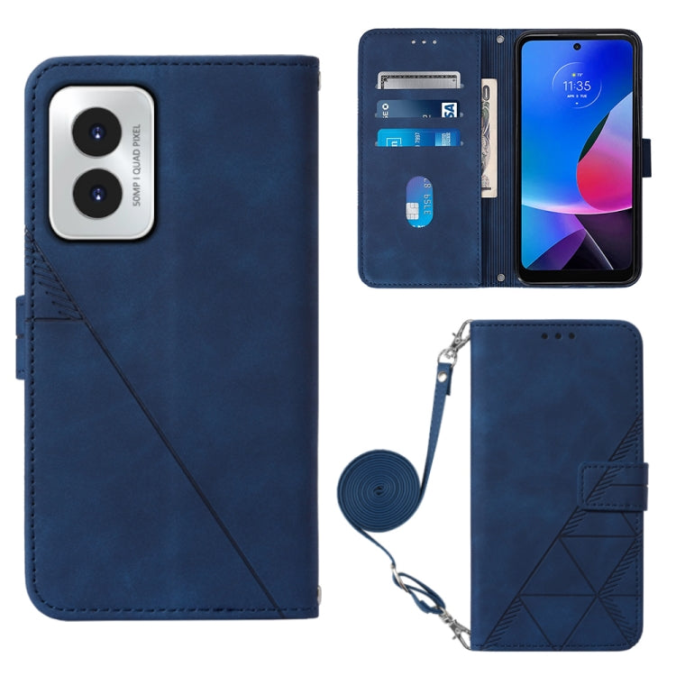 For Motorola Moto G Play 4G 2024 Crossbody 3D Embossed Flip Leather Phone Case(Blue) - Motorola Cases by buy2fix | Online Shopping UK | buy2fix
