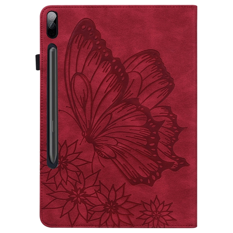 For Samsung Galaxy Tab S9 FE+ / S9+ / S8+ Big Butterfly Embossed Leather Tablet Case(Red) - Galaxy Tab S9+ Cases by buy2fix | Online Shopping UK | buy2fix