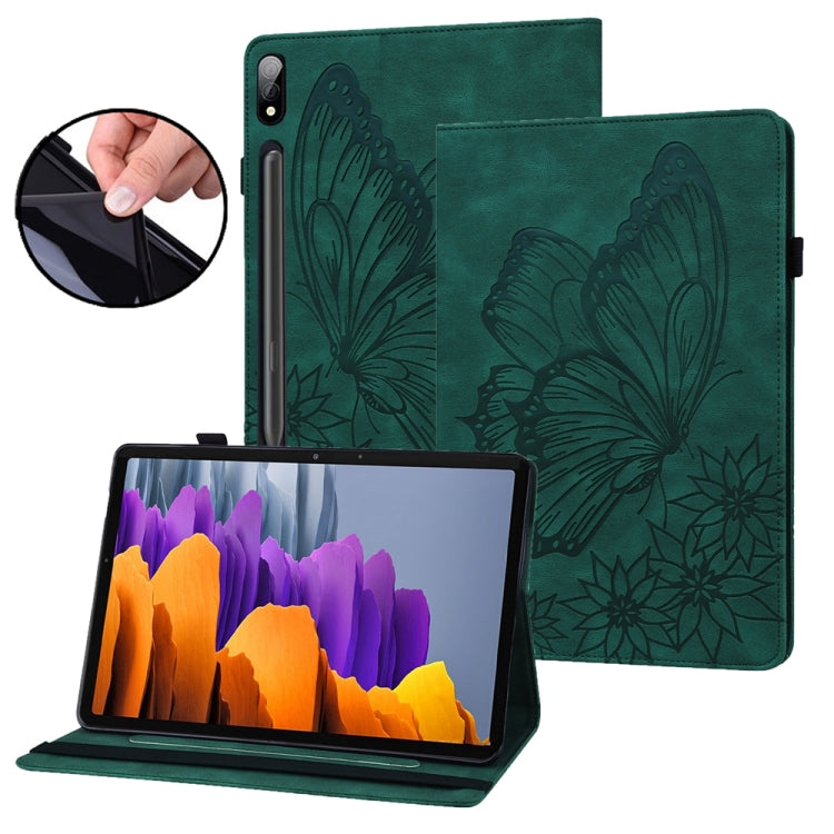 For Samsung Galaxy Tab S9 Ultra / S8 Ultra Big Butterfly Embossed Leather Tablet Case(Green) - Galaxy Tab S9 Ultra Cases by buy2fix | Online Shopping UK | buy2fix