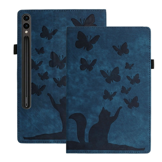 For Samsung Galaxy Tab S9 FE+ / S9+ / S8+ Butterfly Cat Embossing Leather Tablet Case(Dark Blue) - Galaxy Tab S9+ Cases by buy2fix | Online Shopping UK | buy2fix