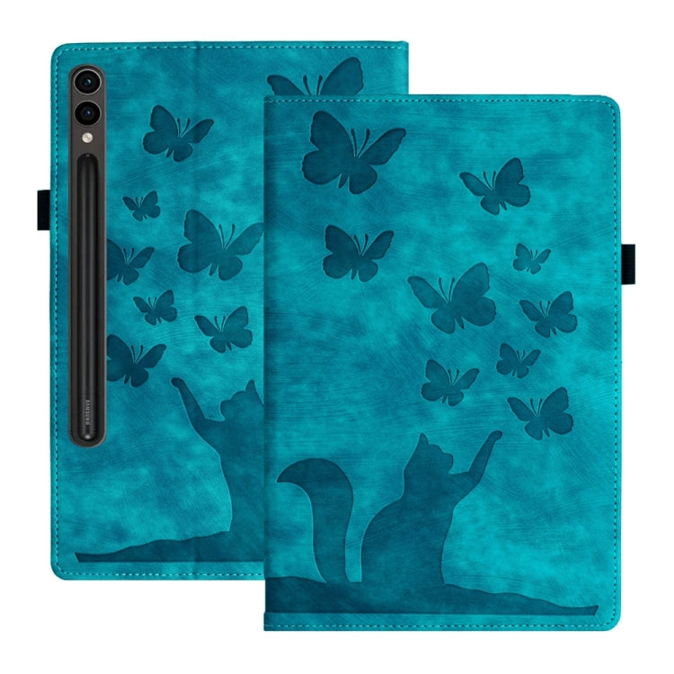 For Samsung Galaxy Tab S9 FE+ / S9+ / S8+ Butterfly Cat Embossing Leather Tablet Case(Sky Blue) - Galaxy Tab S9+ Cases by buy2fix | Online Shopping UK | buy2fix