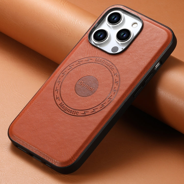 For iPhone 15 Pro Max Denior Cowhide Texture Leather MagSafe Phone Case(Brown) - iPhone 15 Pro Max Cases by Denior | Online Shopping UK | buy2fix