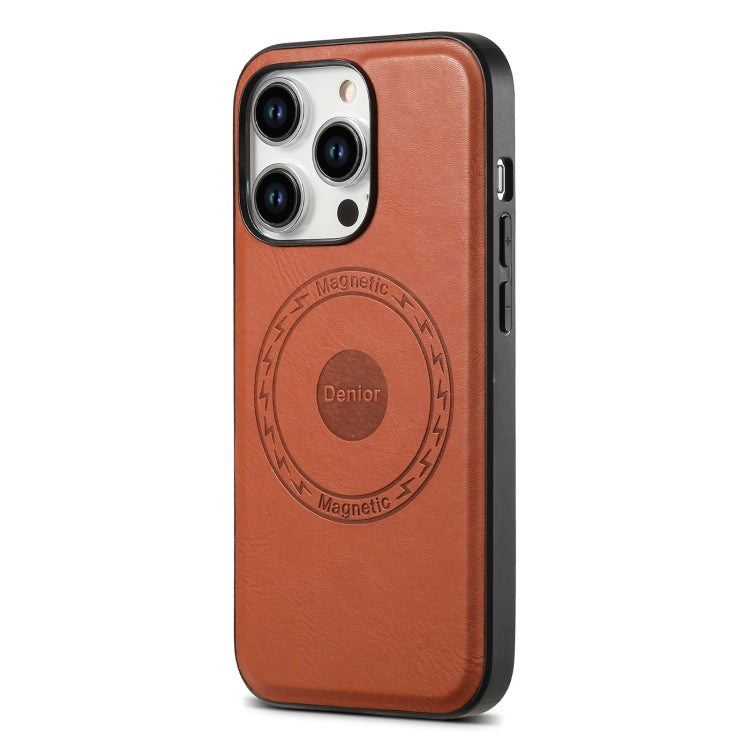 For iPhone 15 Pro Max Denior Cowhide Texture Leather MagSafe Phone Case(Brown) - iPhone 15 Pro Max Cases by Denior | Online Shopping UK | buy2fix