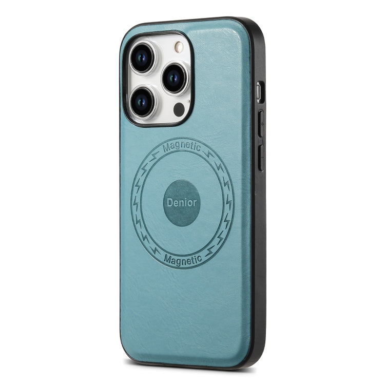 For iPhone 14 Pro Max Denior Cowhide Texture Leather MagSafe Phone Case(Blue) - iPhone 14 Pro Max Cases by Denior | Online Shopping UK | buy2fix