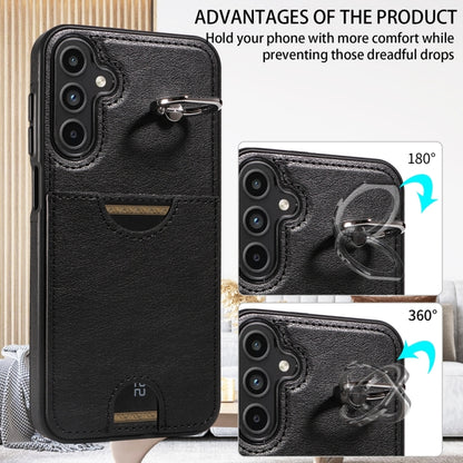 For Samsung Galaxy A15 Calf Texture Card Slot Ring Holder Phone Case(Black) - Galaxy Phone Cases by buy2fix | Online Shopping UK | buy2fix