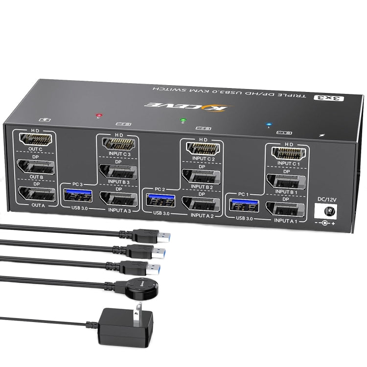 KC-KVM303DH 8K 60Hz USB3.0 DP+DP+HDMI Triple Monitors KVM Switch(US Plug) - Switch by buy2fix | Online Shopping UK | buy2fix