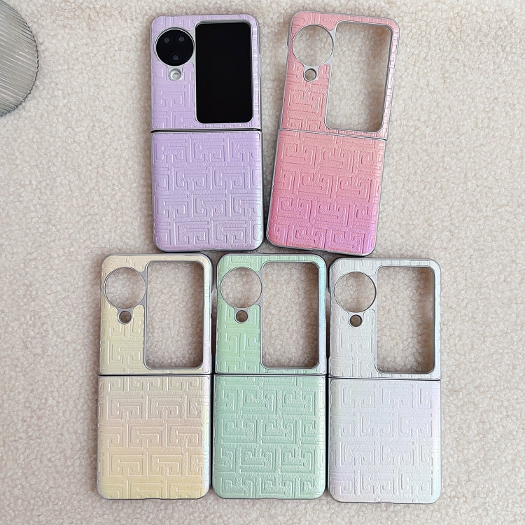 For OPPO Find N3 Flip Pearlescent Paint Gradient Geometric Leather Phone Case(Silver) - Find N3 Flip Cases by buy2fix | Online Shopping UK | buy2fix