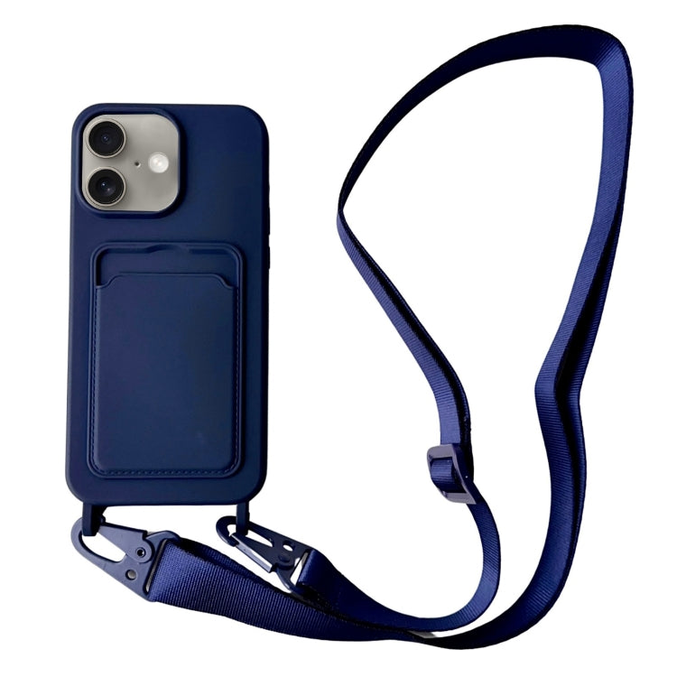 For iPhone 16 Plus Card Slot Liquid Silicone Phone Case with Lanyard(Dark Blue) - iPhone 16 Plus Cases by buy2fix | Online Shopping UK | buy2fix