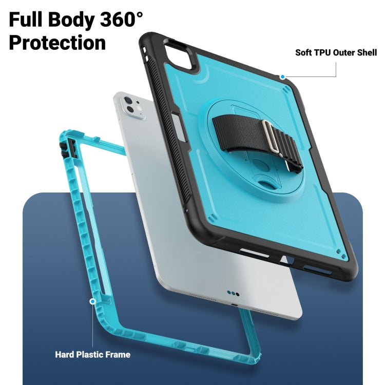 For iPad Pro 11 2024 Honeycomb Hand Grip Turntable Stand Tablet Case(Light Blue) - iPad Pro 11 2024 Cases by buy2fix | Online Shopping UK | buy2fix