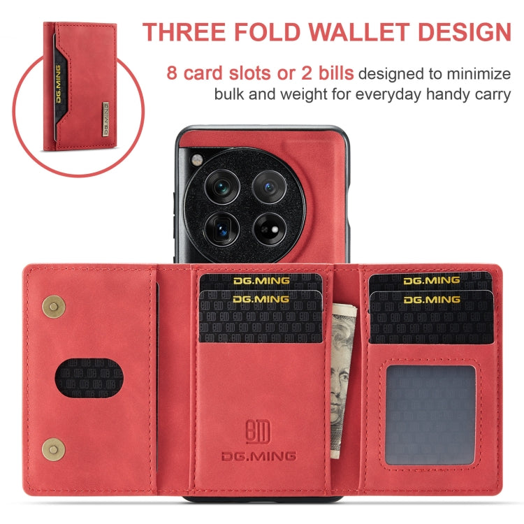 For OnePlus 12 DG.MING M2 Series 3-Fold Multi Card Bag + Magnetic Phone Case(Red) - OnePlus Cases by DG.MING | Online Shopping UK | buy2fix